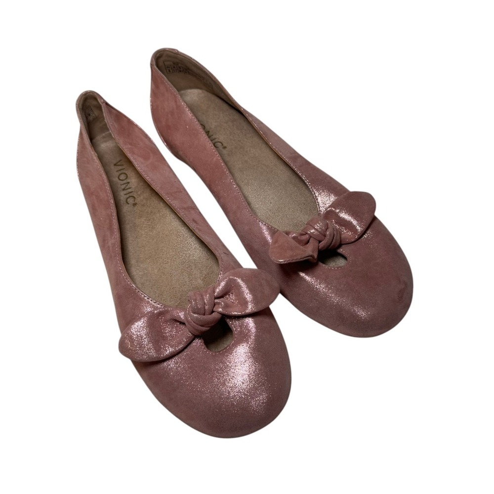 Vionic Tilly Ballet Flats Cinder Rose Metallic Leather Bow Comfort Shoes Size 8‎